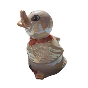 Hand Painted Lusterware Duck Bank‎ Bow Tie Vest Iridescent Spring Easter 5" Vtg